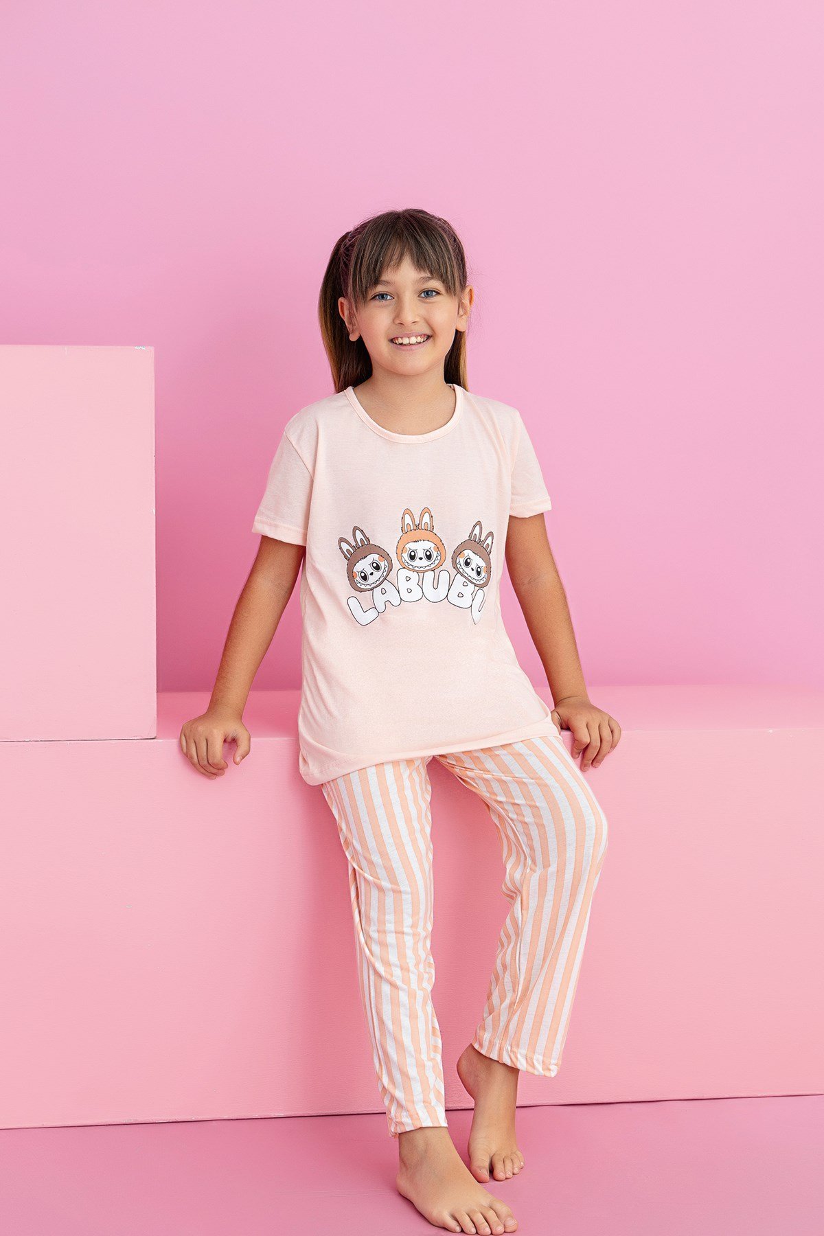 Kız Çocuk Kısakol Pijama Takımı Desenli