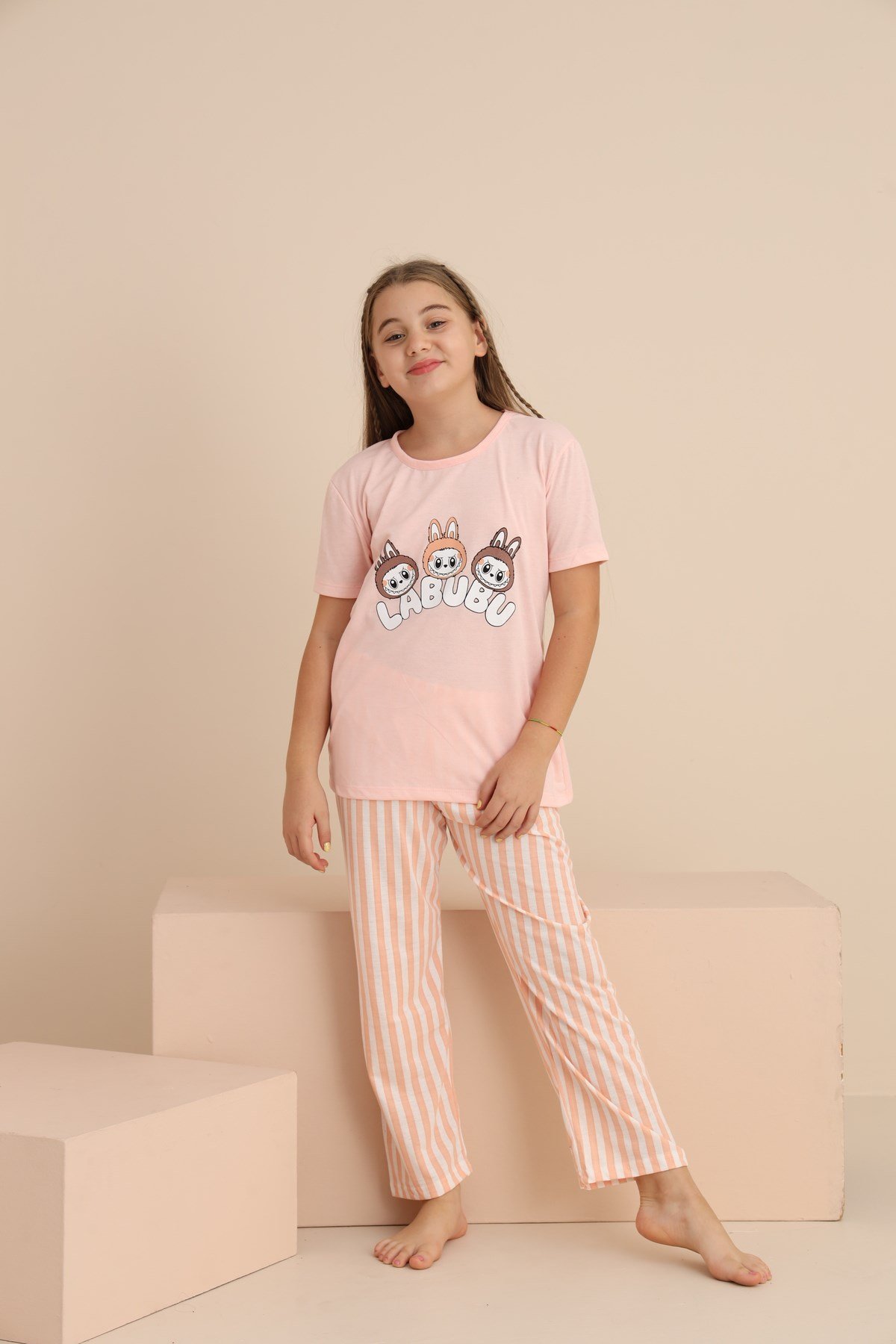 Kız Çocuk Kısakol Pijama Takımı Desenli