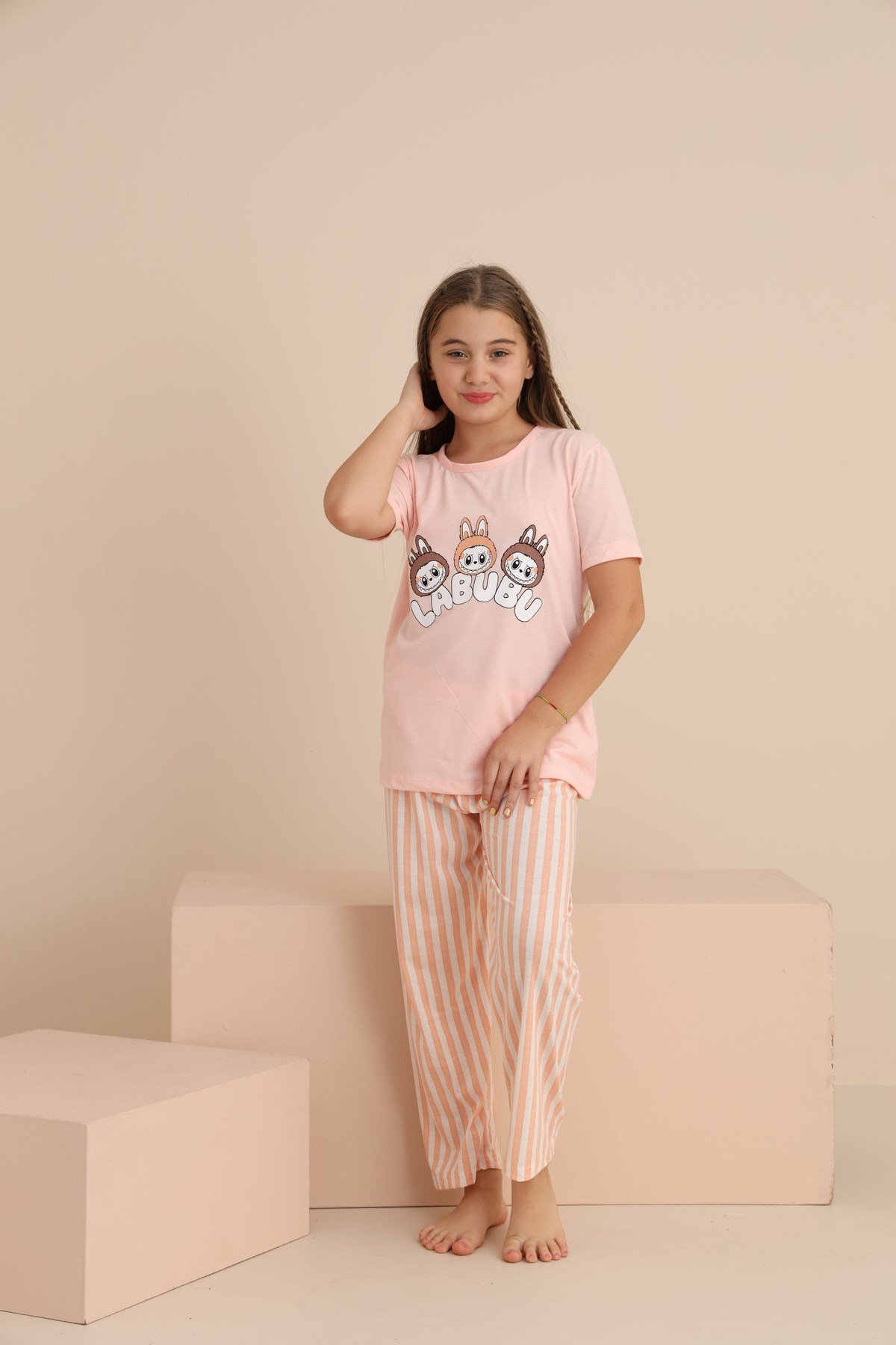 Kız Çocuk Kısakol Pijama Takımı Desenli