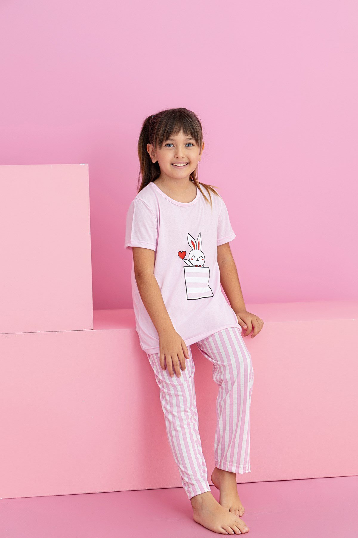 Kız Çocuk Kısakol Pijama Takımı Desenli