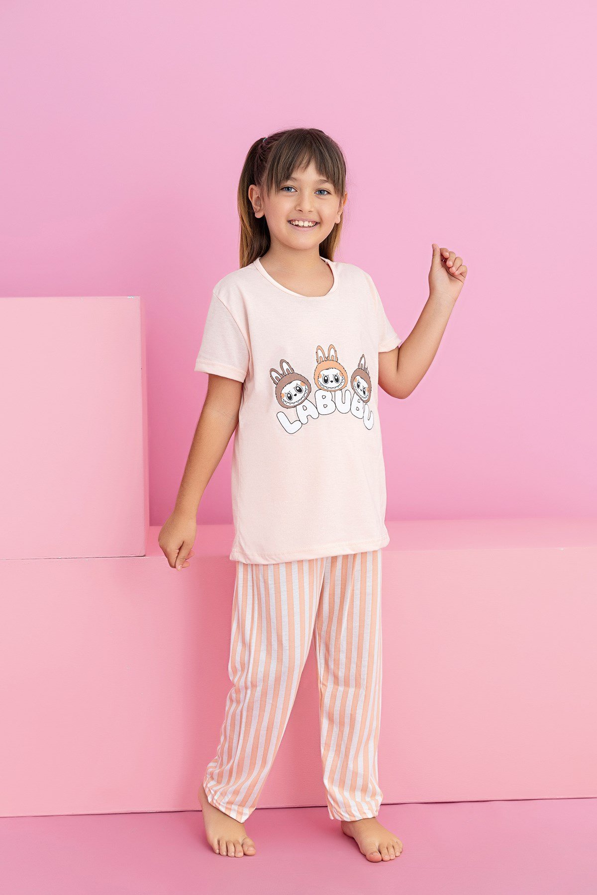 Kız Çocuk Kısakol Pijama Takımı Desenli