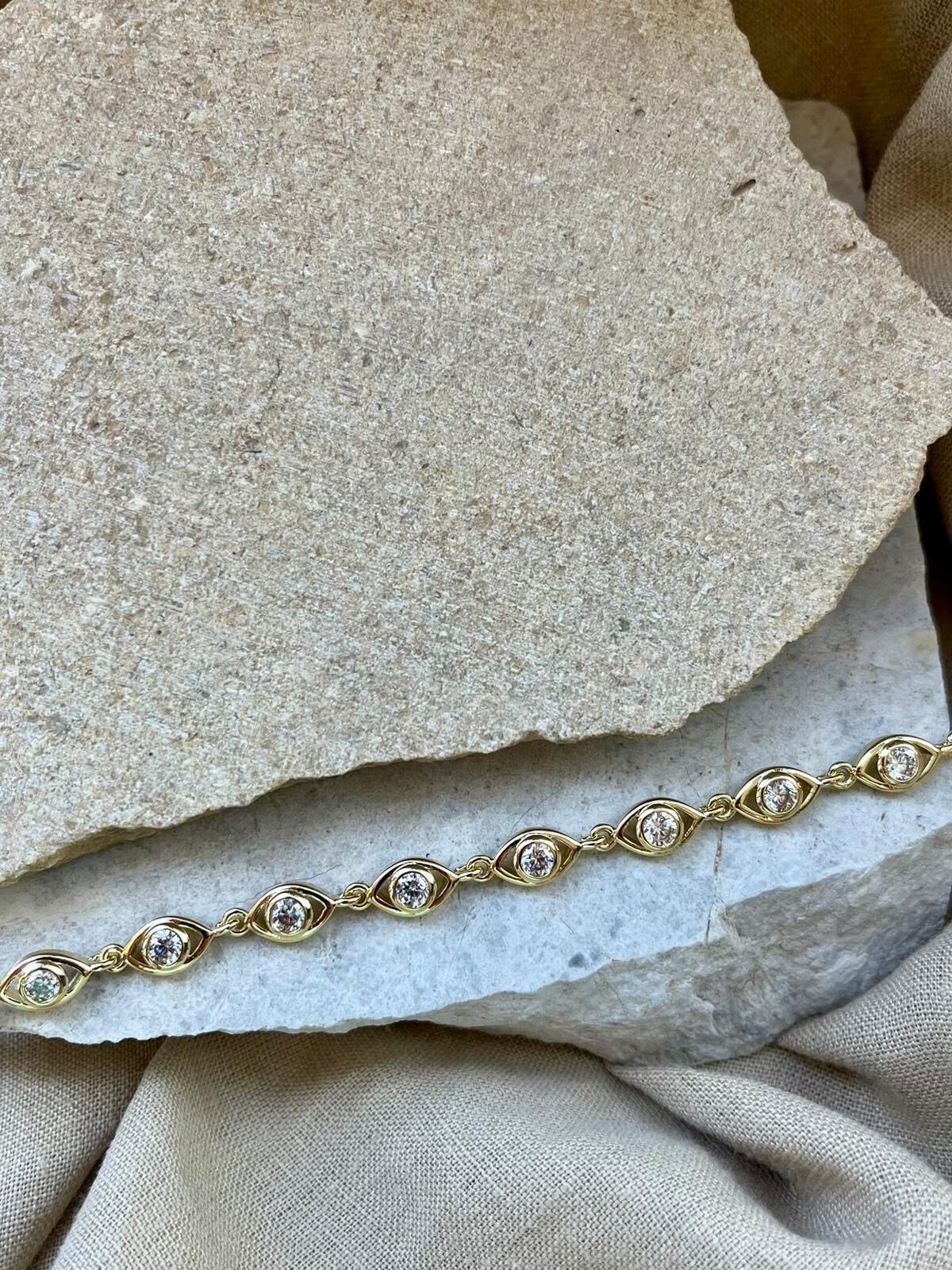 14K Taşlı Göz Bileklik
