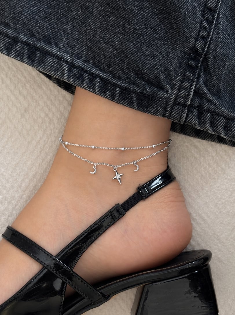 Kuzey Yıldızı ve Ay Charmlı Silver Halhal