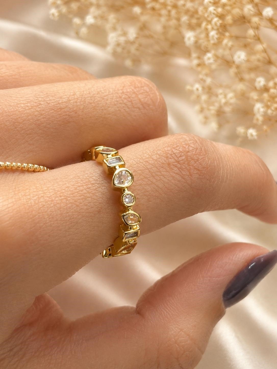 Taşlı Damla Gold Yüzük