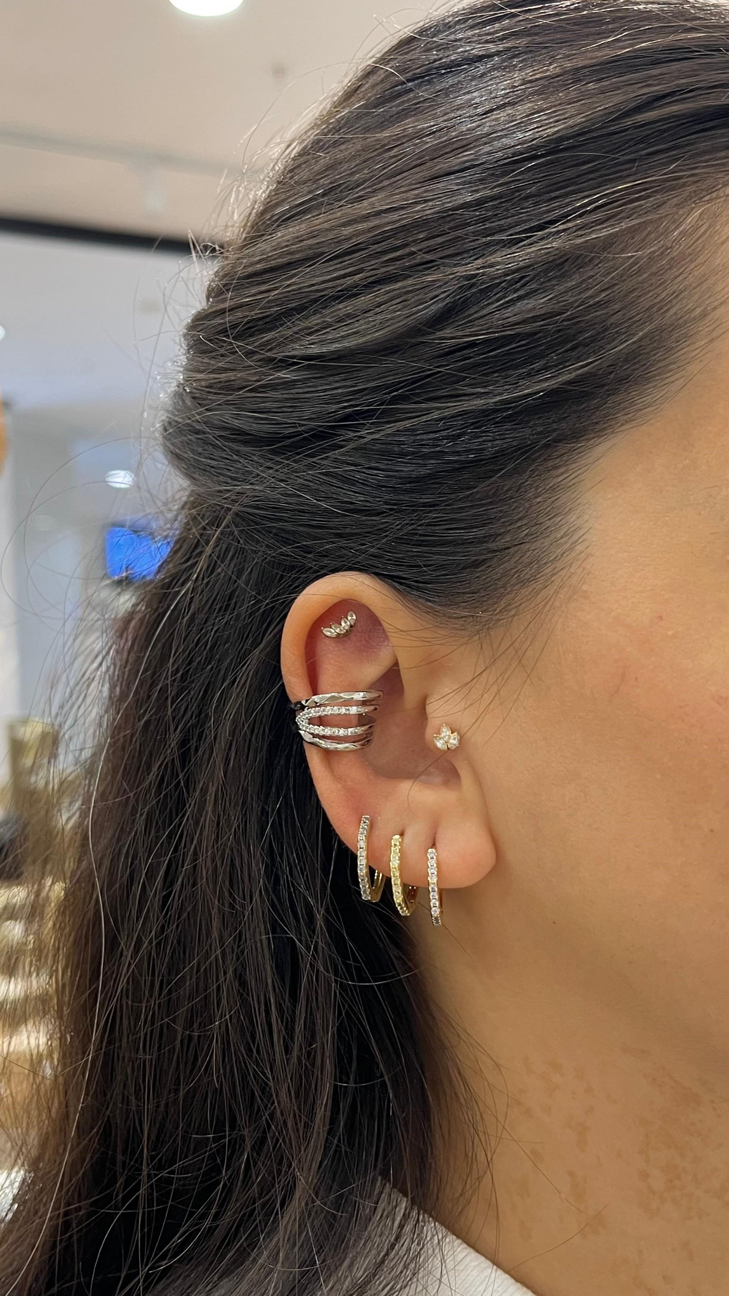 Taşlı Sıralı Silver Kıkırdak Küpe