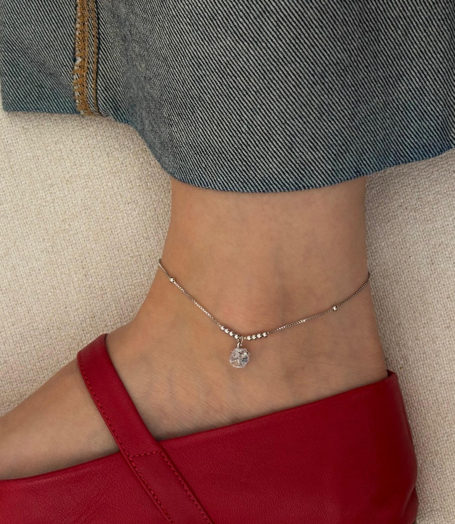 Taşlı Top Silver Halhal