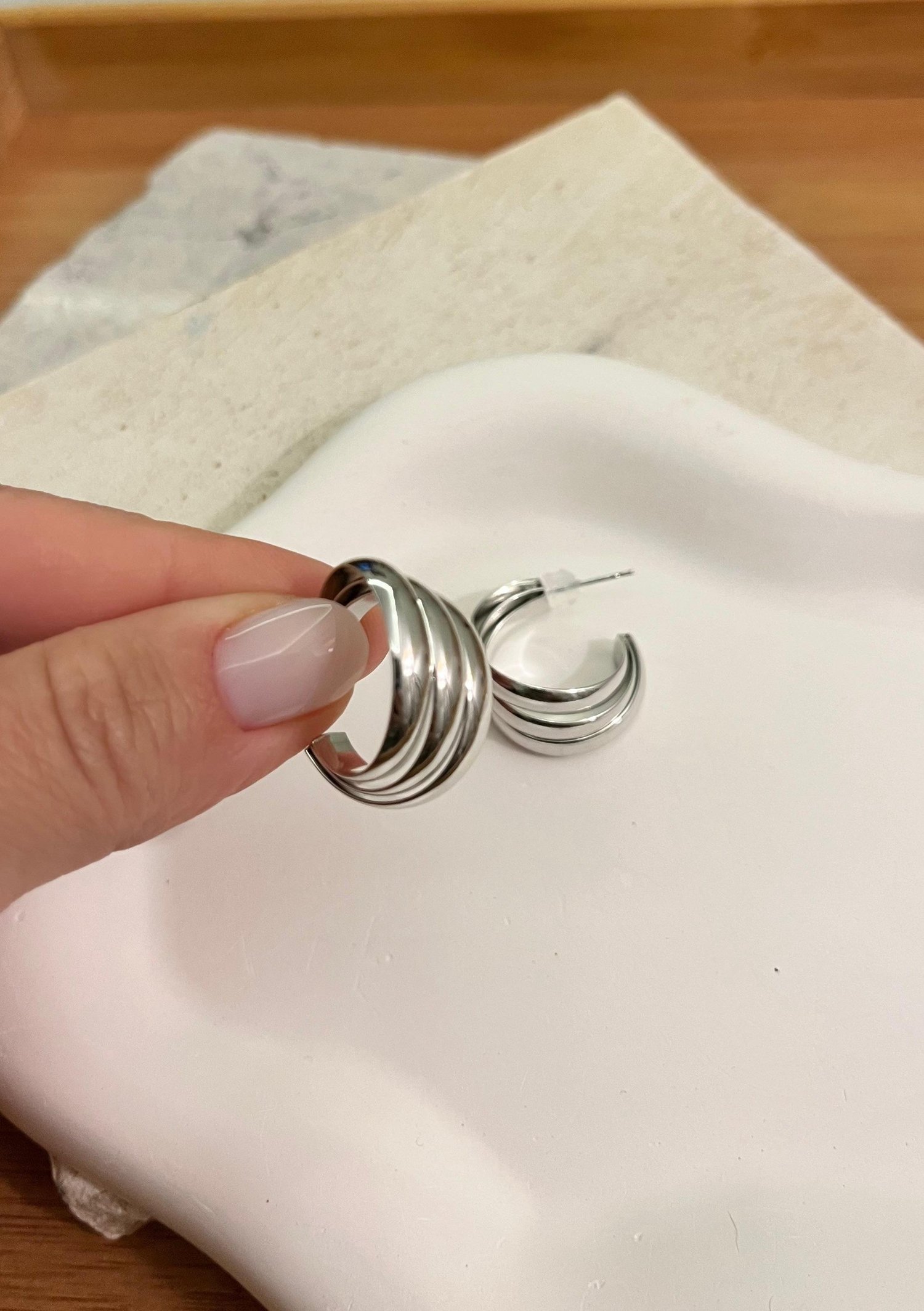 Üçlü Sıra Silver Küpe