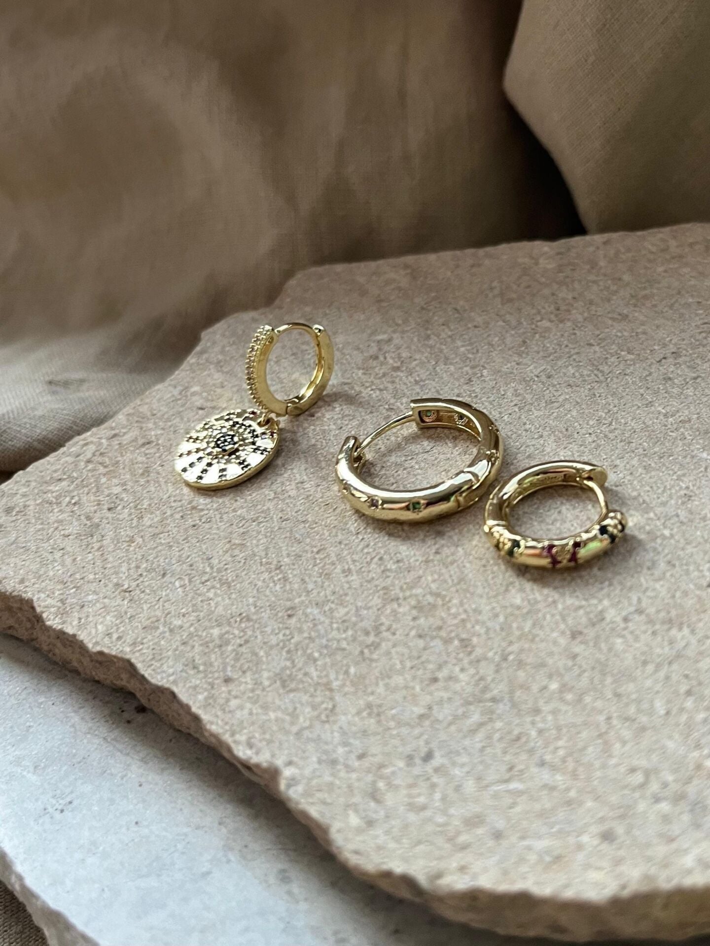 YSX Jewelry Renkli Taşlı Üçlü Küpe Seti