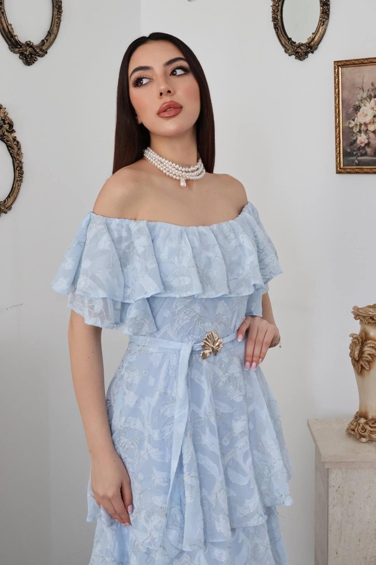 Bebe Mavi Kat Kat Fırfırlı Elbise