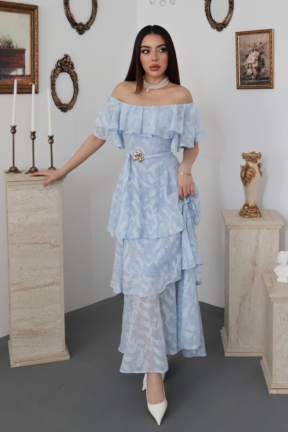 Bebe Mavi Kat Kat Fırfırlı Elbise
