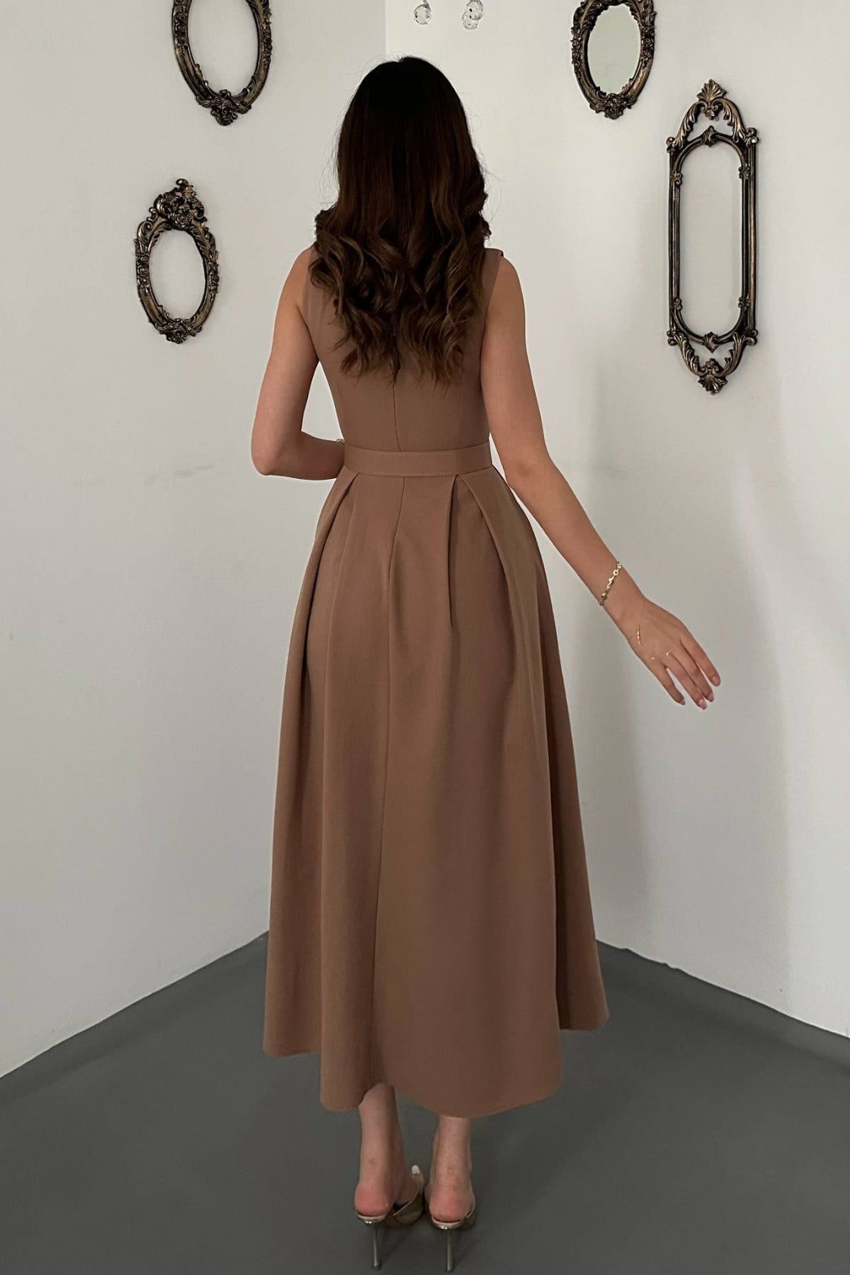 Camel Halter Yaka Kloş Elbise