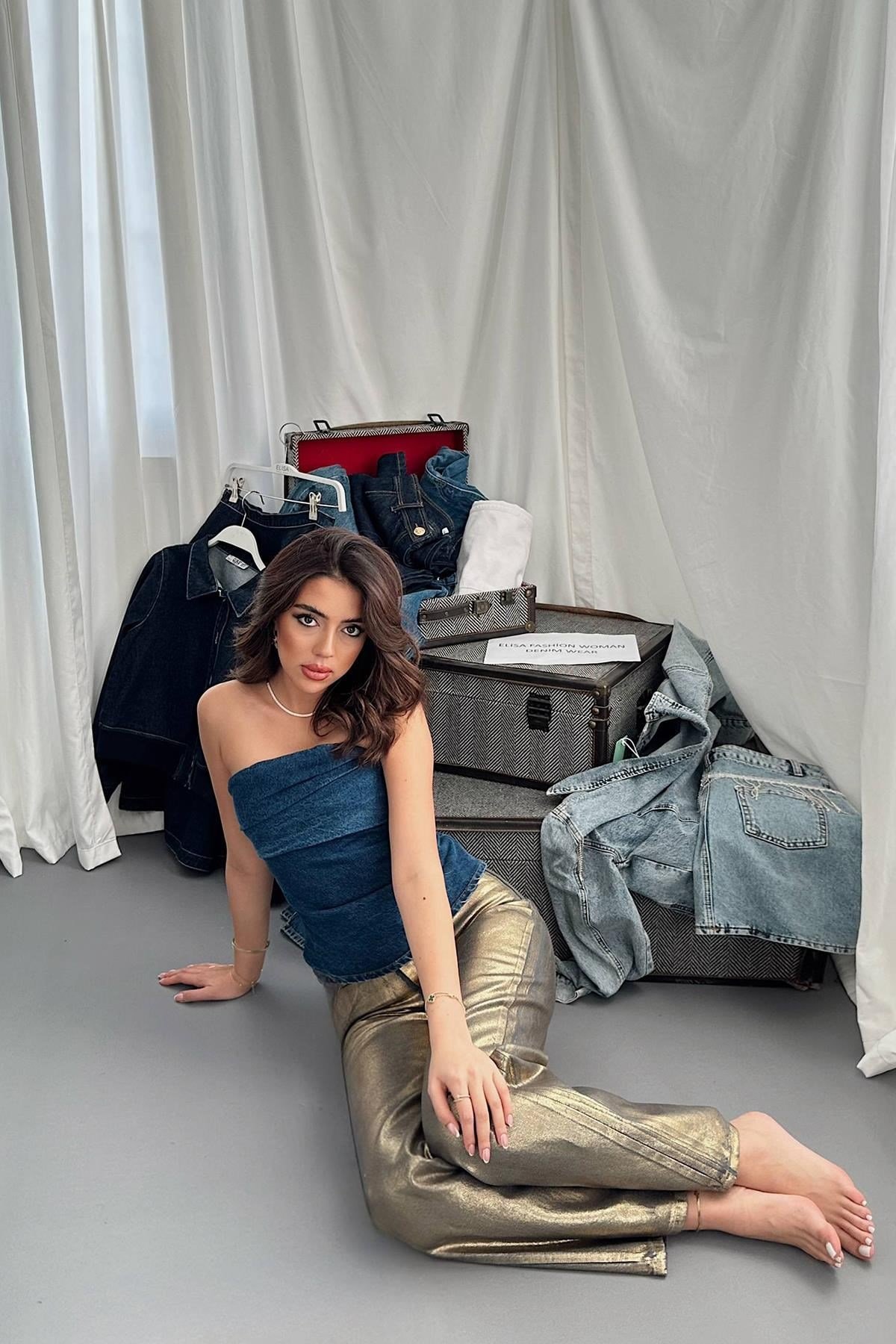 Gold Altın Varaklı Jeans Pantolon