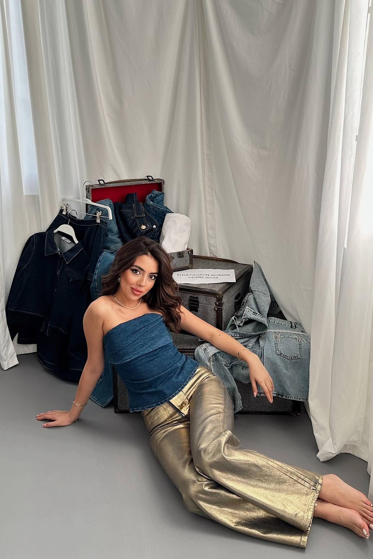 Gold Altın Varaklı Jeans Pantolon
