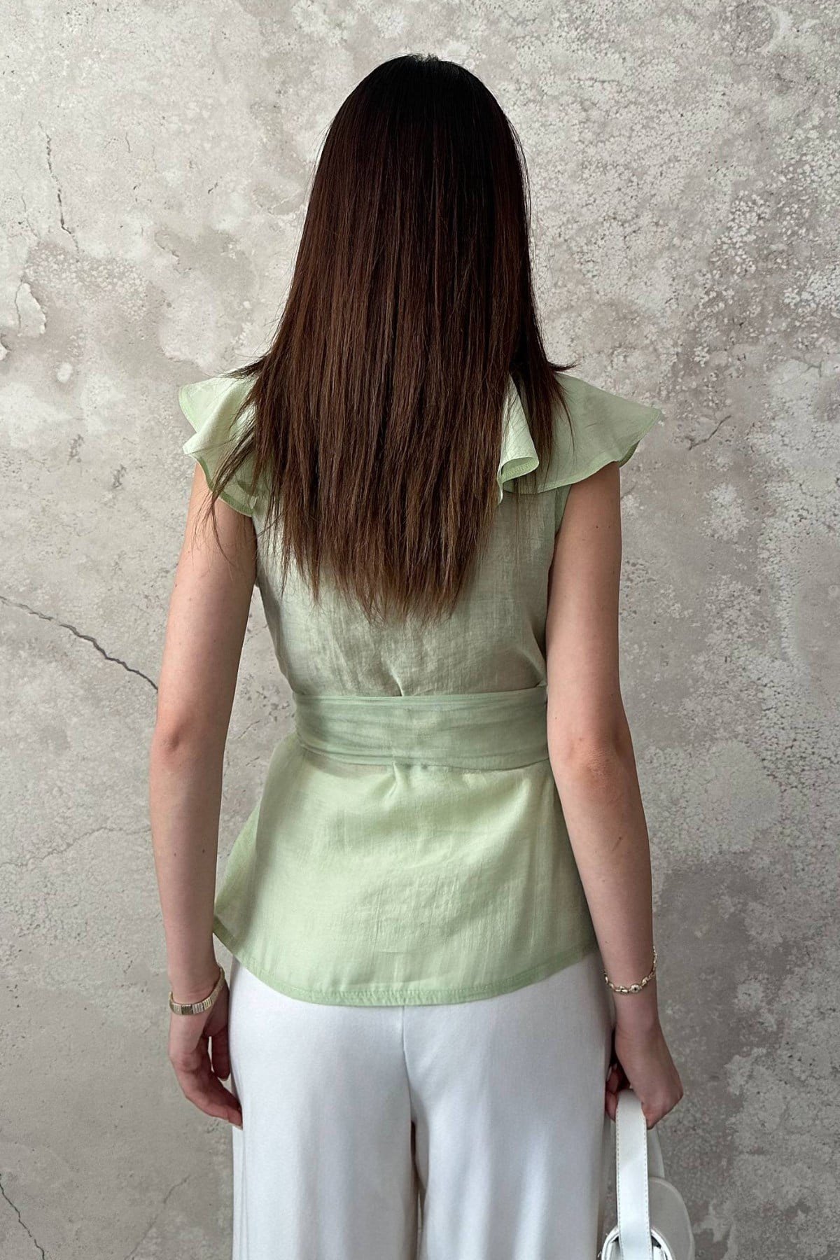 Mint Belden Bağlamalı Bluz