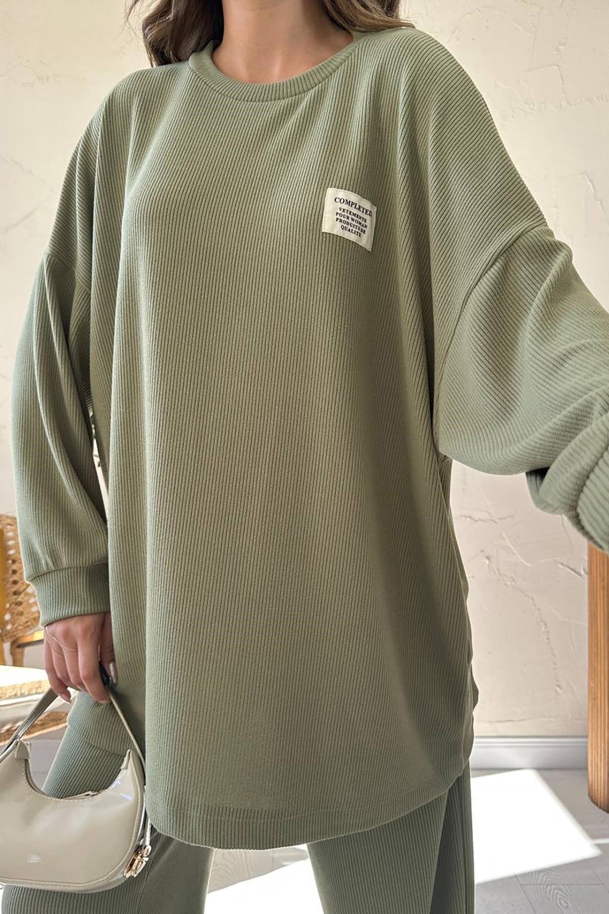 Mint Klasik Fitilli Kazak Ve Pantolon Takım