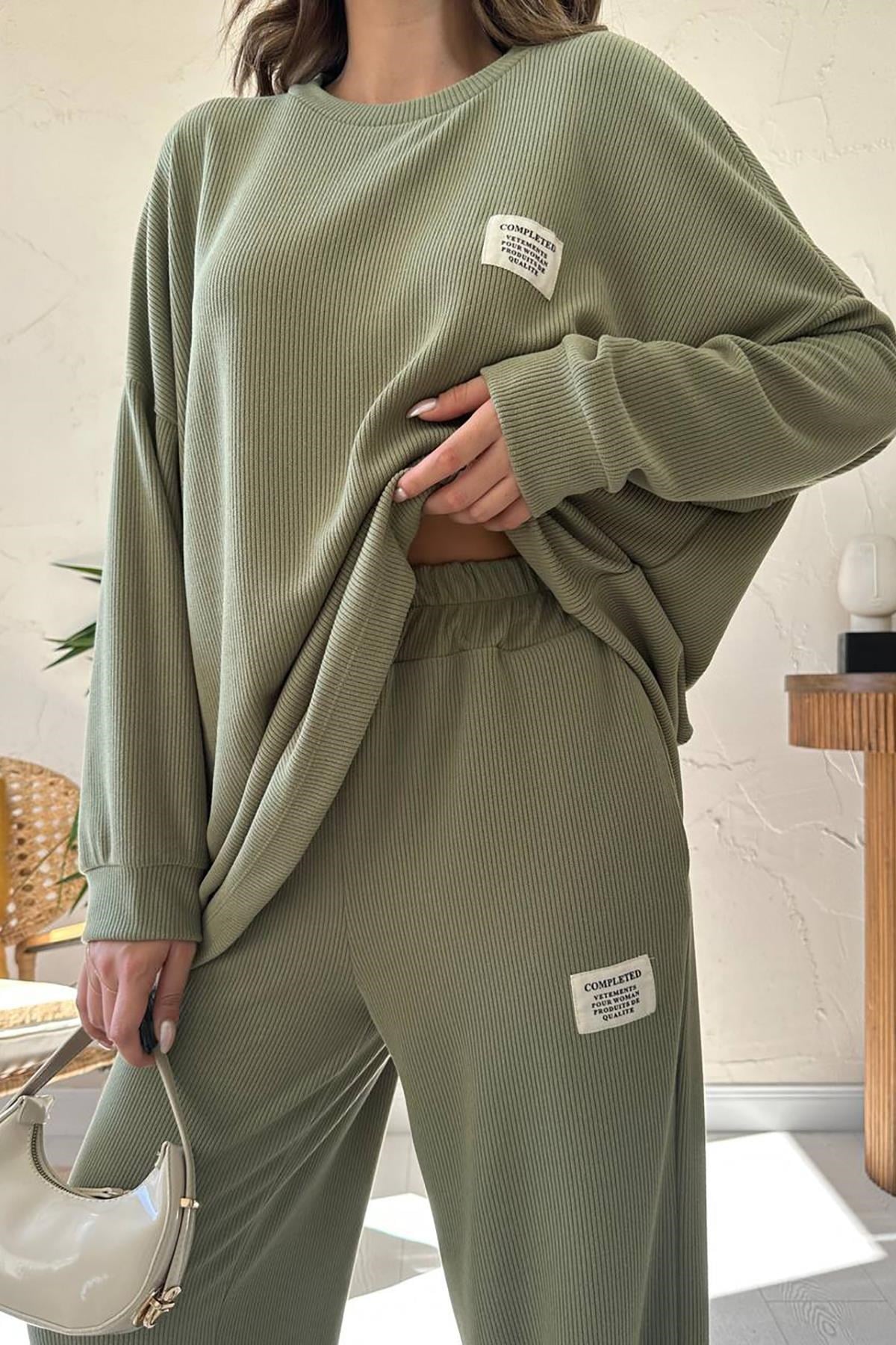 Mint Klasik Fitilli Kazak Ve Pantolon Takım