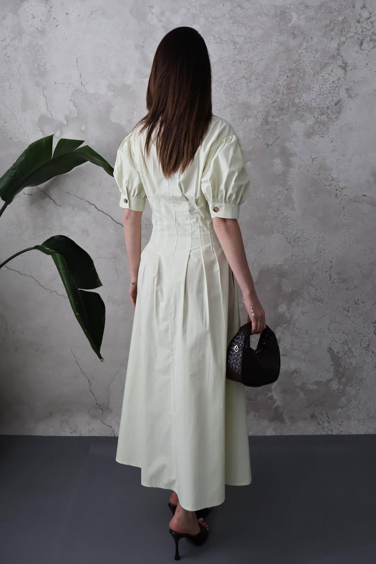 Mint Pileli Poplin Elbise