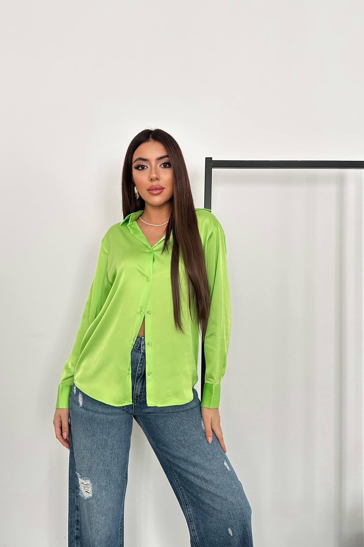 Neon Saten Gömlek