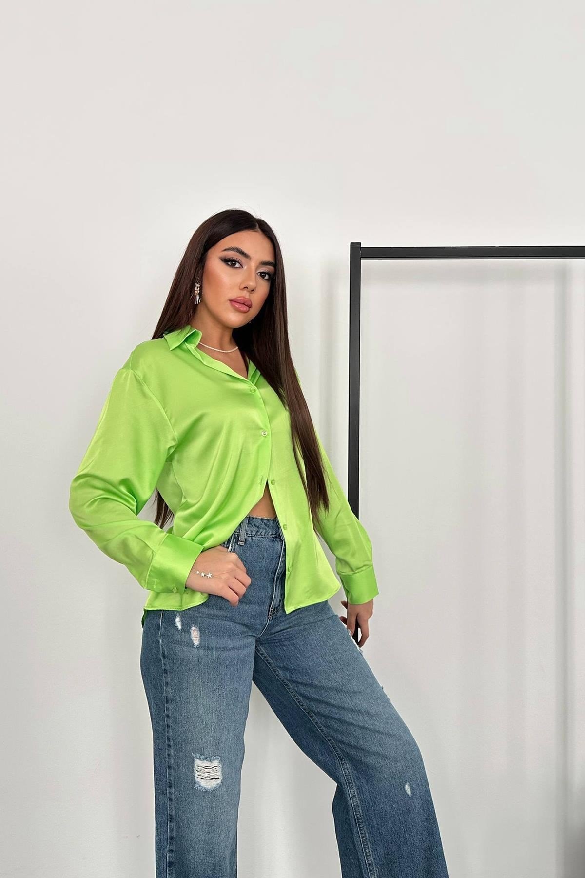 Neon Saten Gömlek