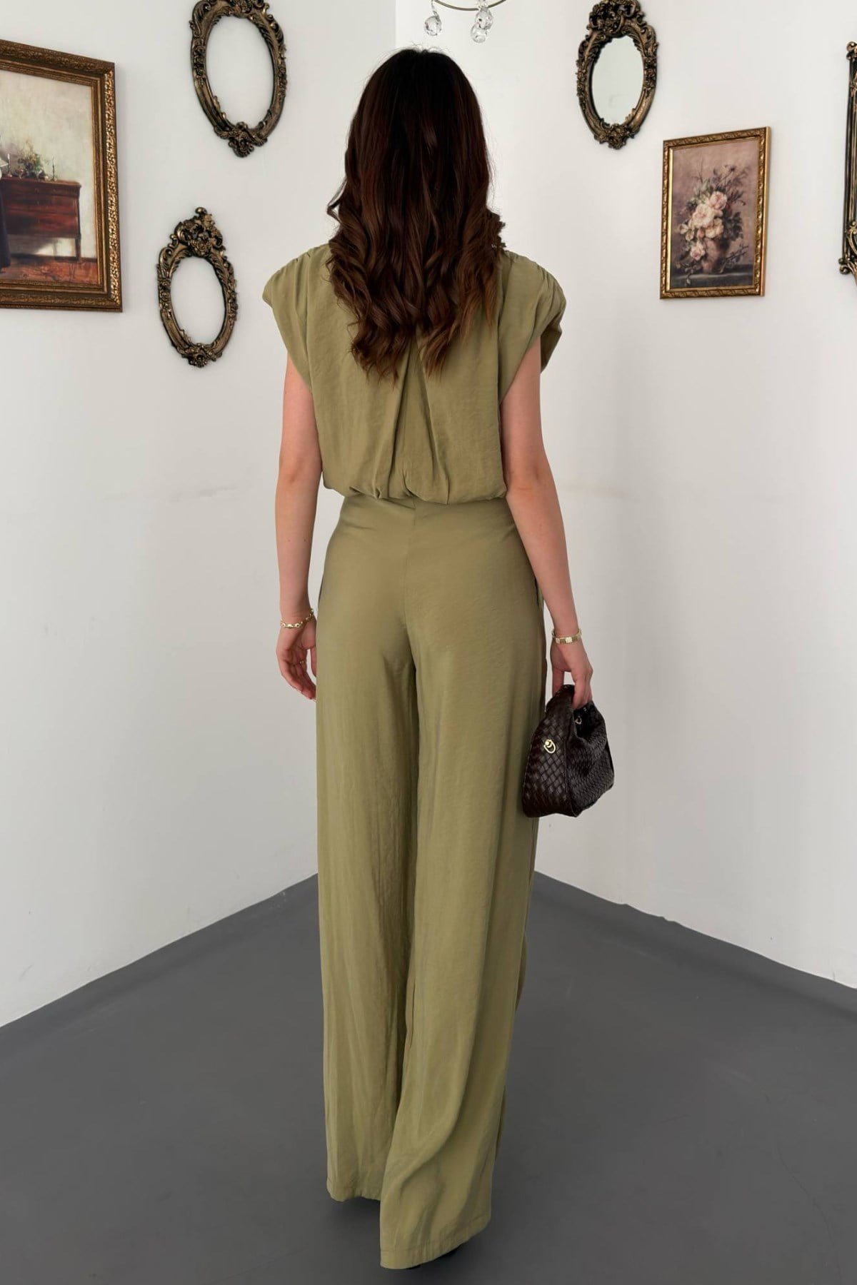 Olive Modal Bluz Ve Pantolon Takım