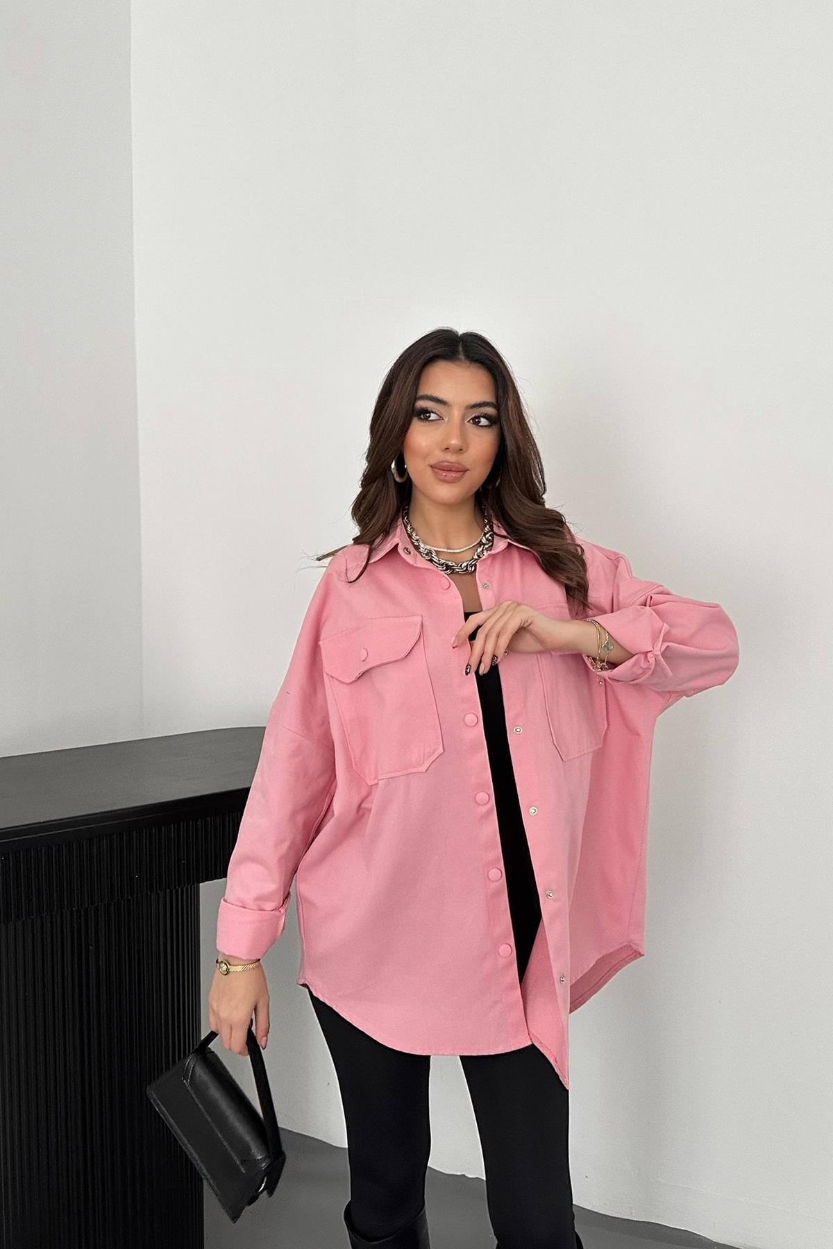 Pembe Gabardin Gömlek