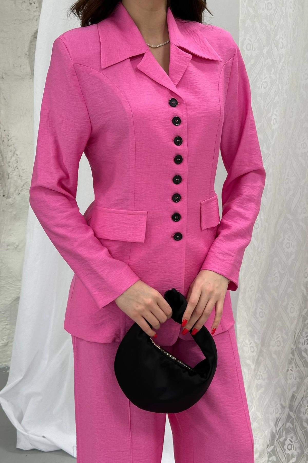 Pembe Kuplu Ceket Ve Pantolon Takım