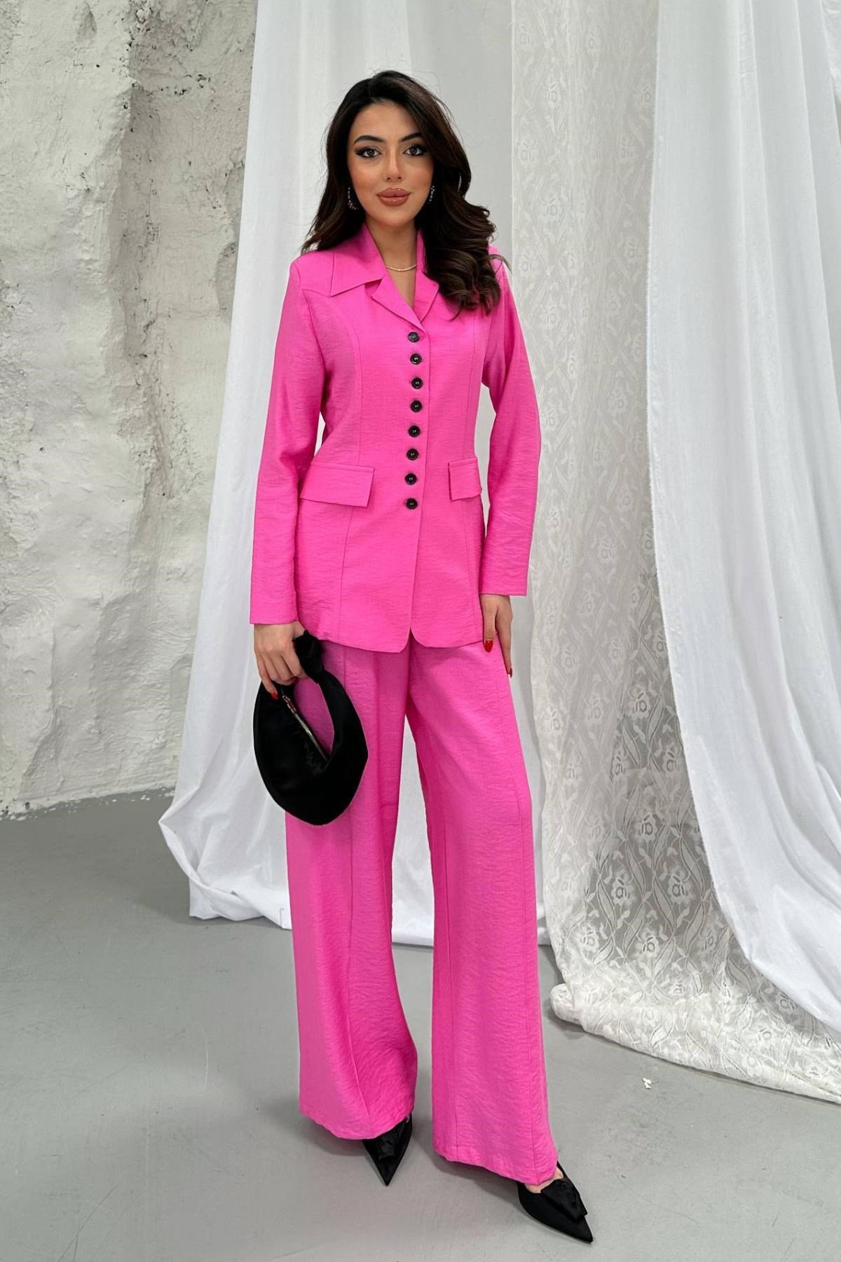 Pembe Kuplu Ceket Ve Pantolon Takım
