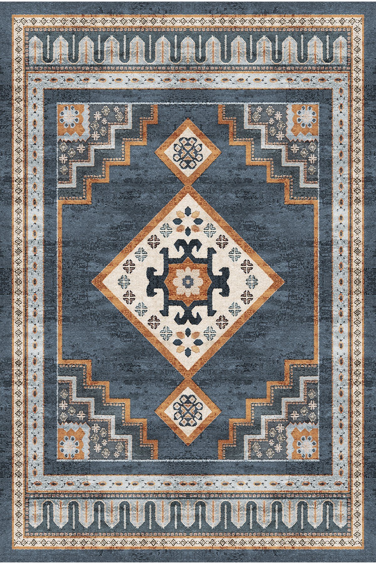 Antrasit Geometrik Madalyonlu Kaymaz Taban Salon Halısı 2279