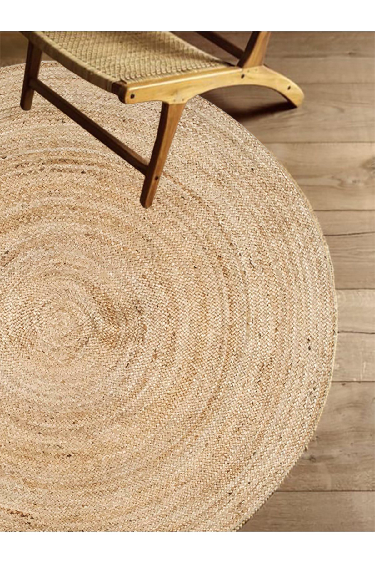 Boho 939 Doğal Hasır Jüt Desenli Örgü Yuvarlak Natural Çift Taraflı Halı