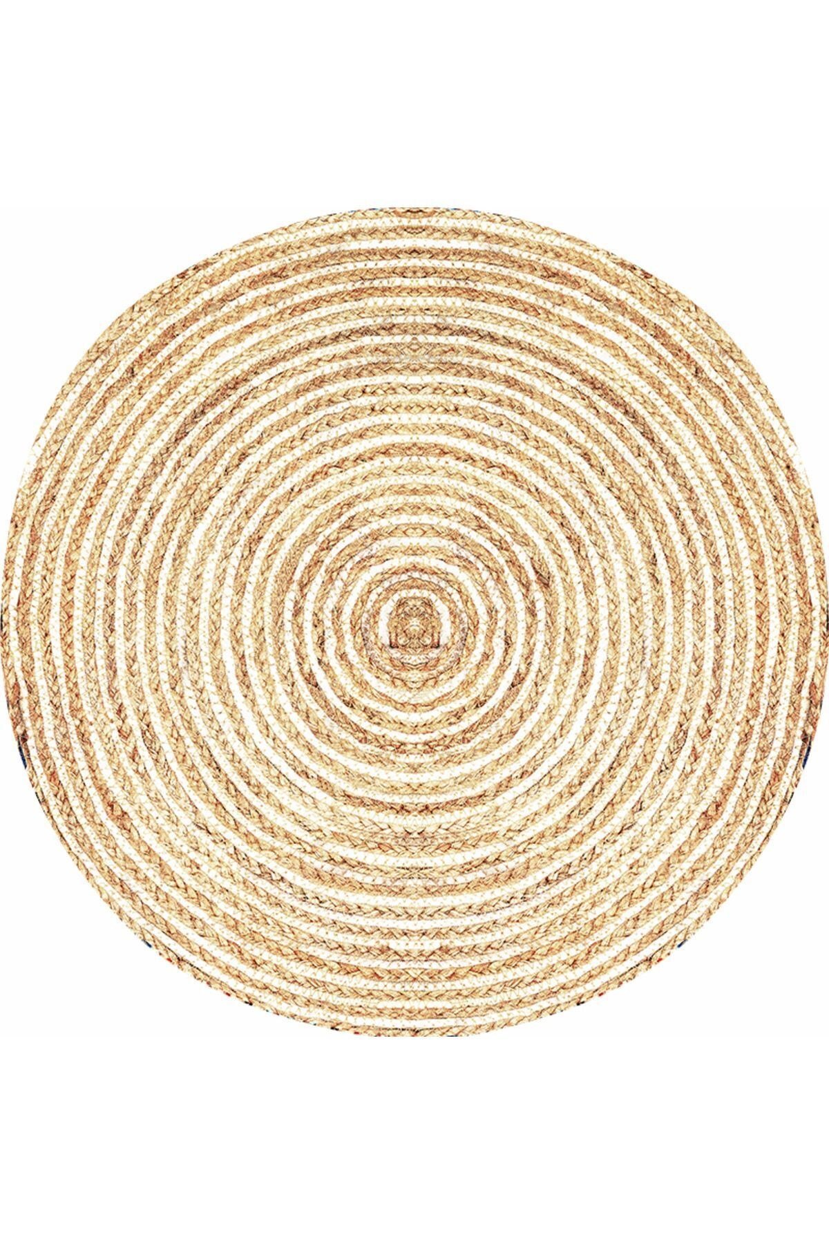 Boho 949 Jüt Rengi Örgü Yuvarlak Natural Çift Taraflı Halı