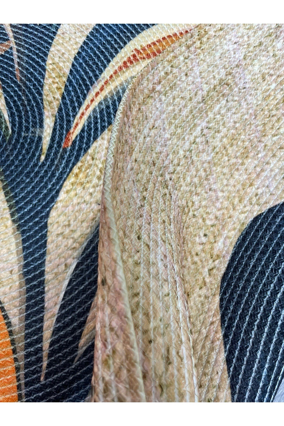 Boho 953 Multy Yaprak Desenli Jüt Rengi Örgü Yuvarlak Natural Çift Taraflı Halı