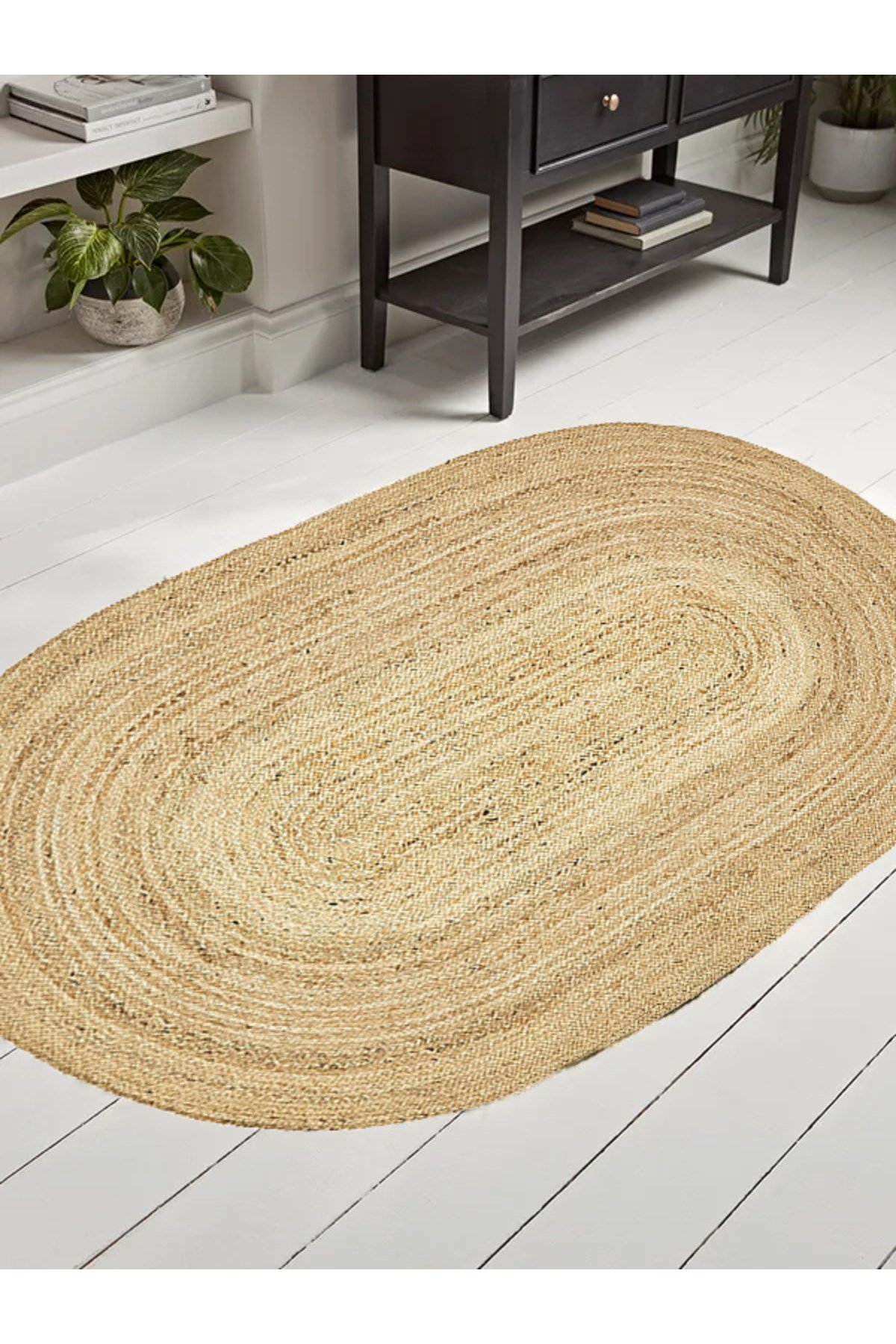 Boho 974 Oval Doğal Jüt Rengi Örgü Yuvarlak Natural Çift Taraflı Halı