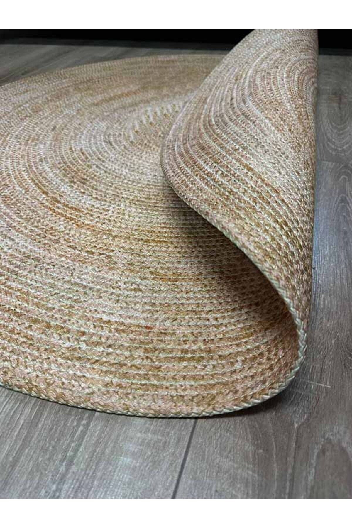 Boho 977 Jüt Hasır Etnik Desenli Oval Jüt Örme Doğal Hasır Natural Oval Halı