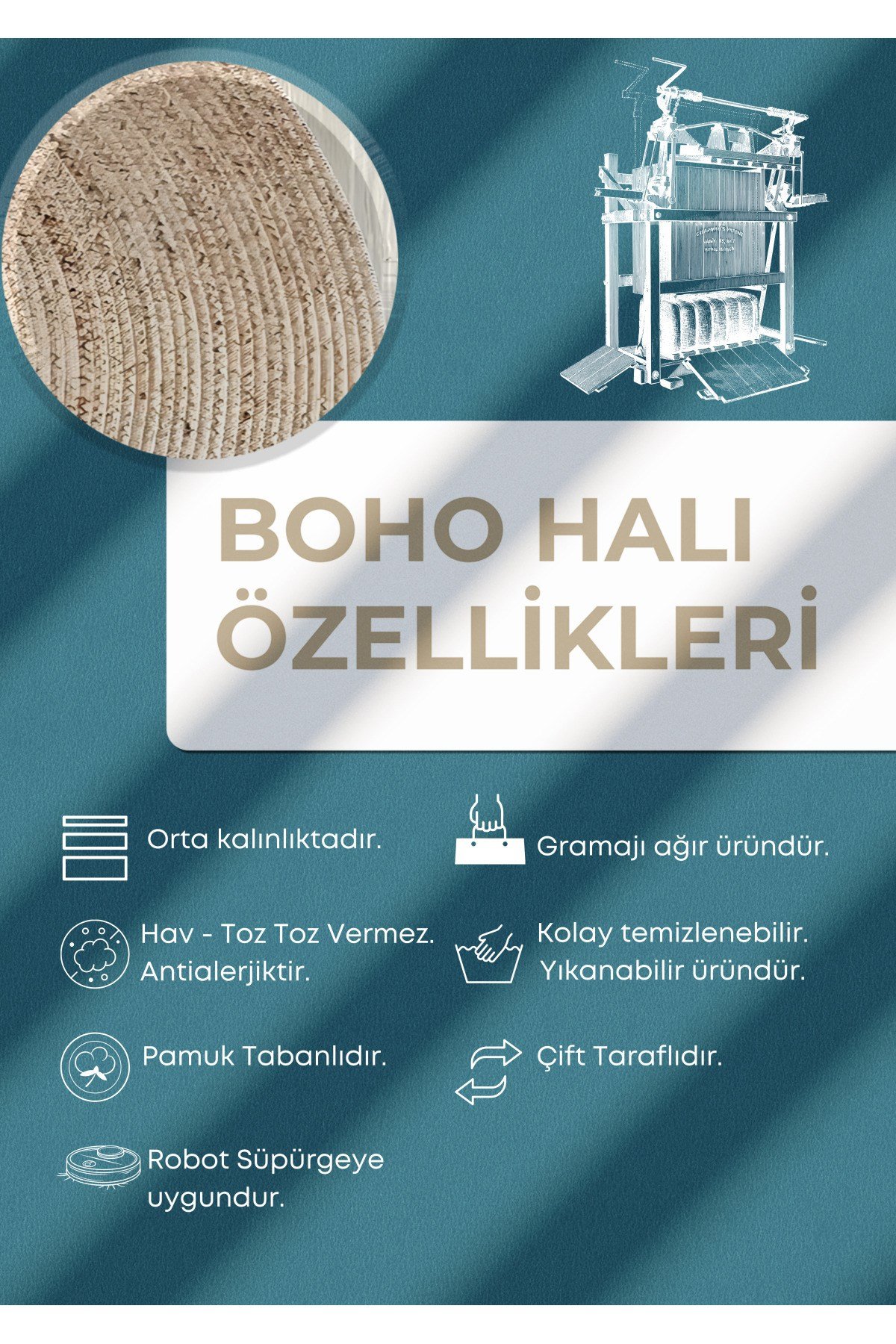 Boho 979 Jüt Hasır Etnik Desenli Oval Jüt Örme Doğal Hasır Natural Oval Halı