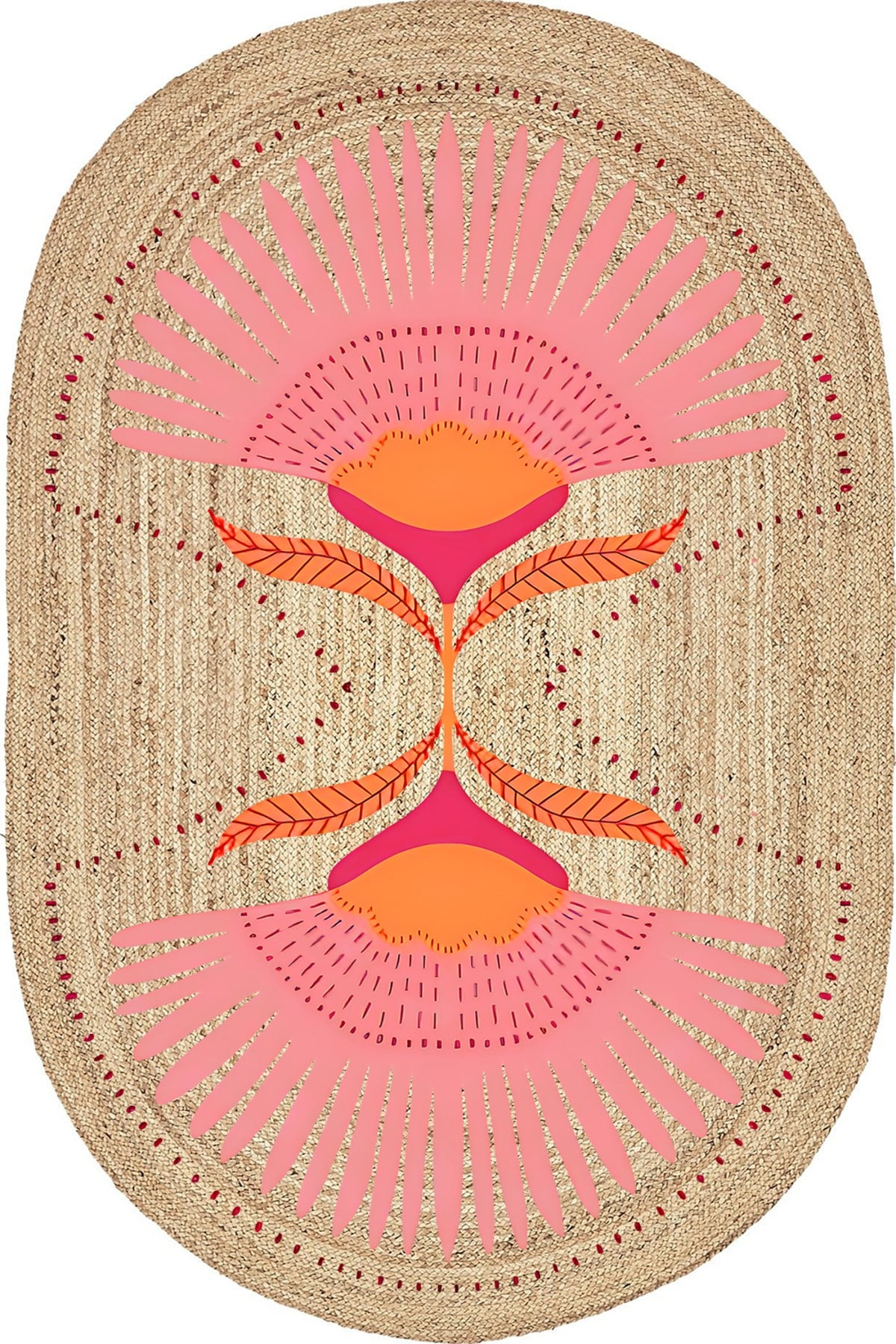 Boho 989 Jüt Hasır Etnik Desenli Oval Jüt Örme Doğal Hasır Natural Oval Halı