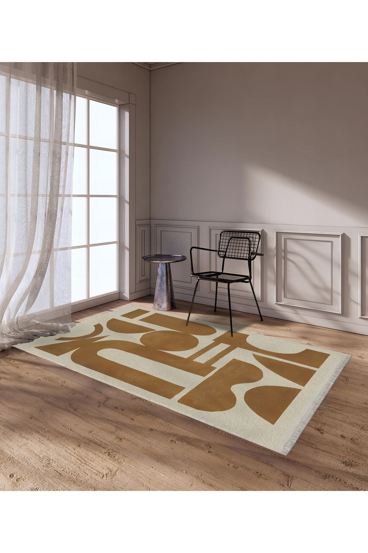 Cotton 66 Iskandinav Modern Soyut Tema Taba Krem Modern Dokuma Kilim