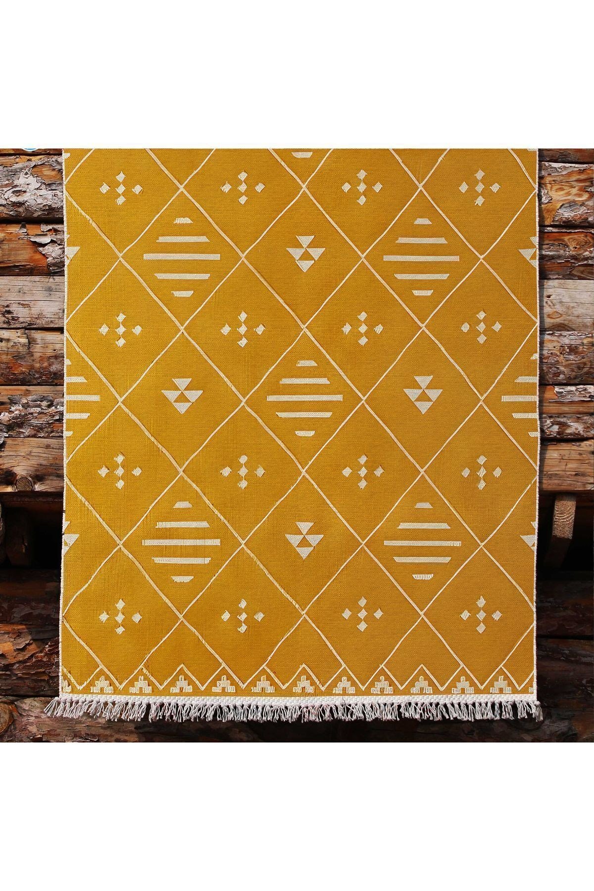 Cotton Kilim 69 Multu Iskandinav Motifler Modern Dekoratif Saçaklı Yıkanabilen Dokuma Kilim