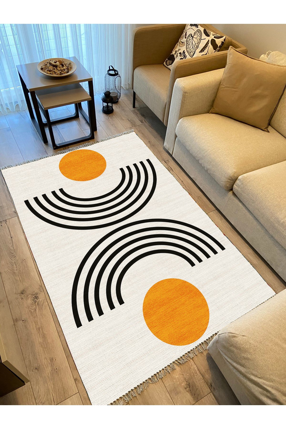 Cotton Kilim 80 Krem Tonlarında  Etnik Boho Stil Pamuk Taban