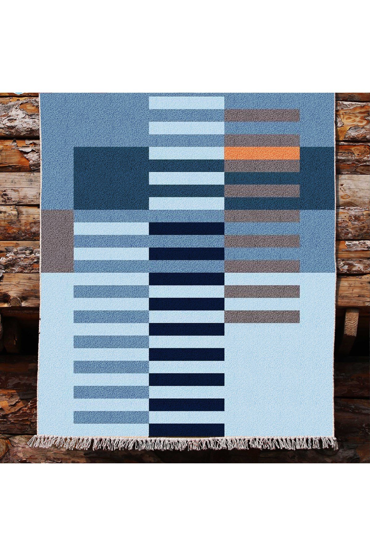 Cotton Kilim 81 Mavi Tonlarında  Etnik Boho Stil Pamuk Taban