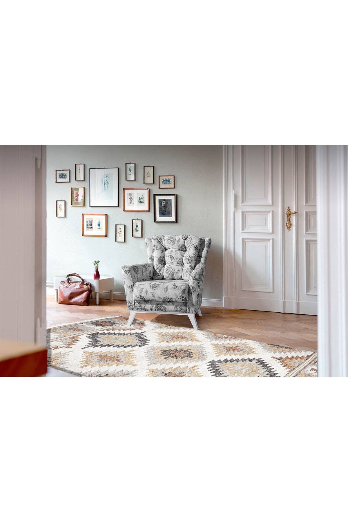 Cotton Serisi Ekitme Kahve Tonlarında Otantik Naturel Desen Dekoratif Dokuma Taban Kilim