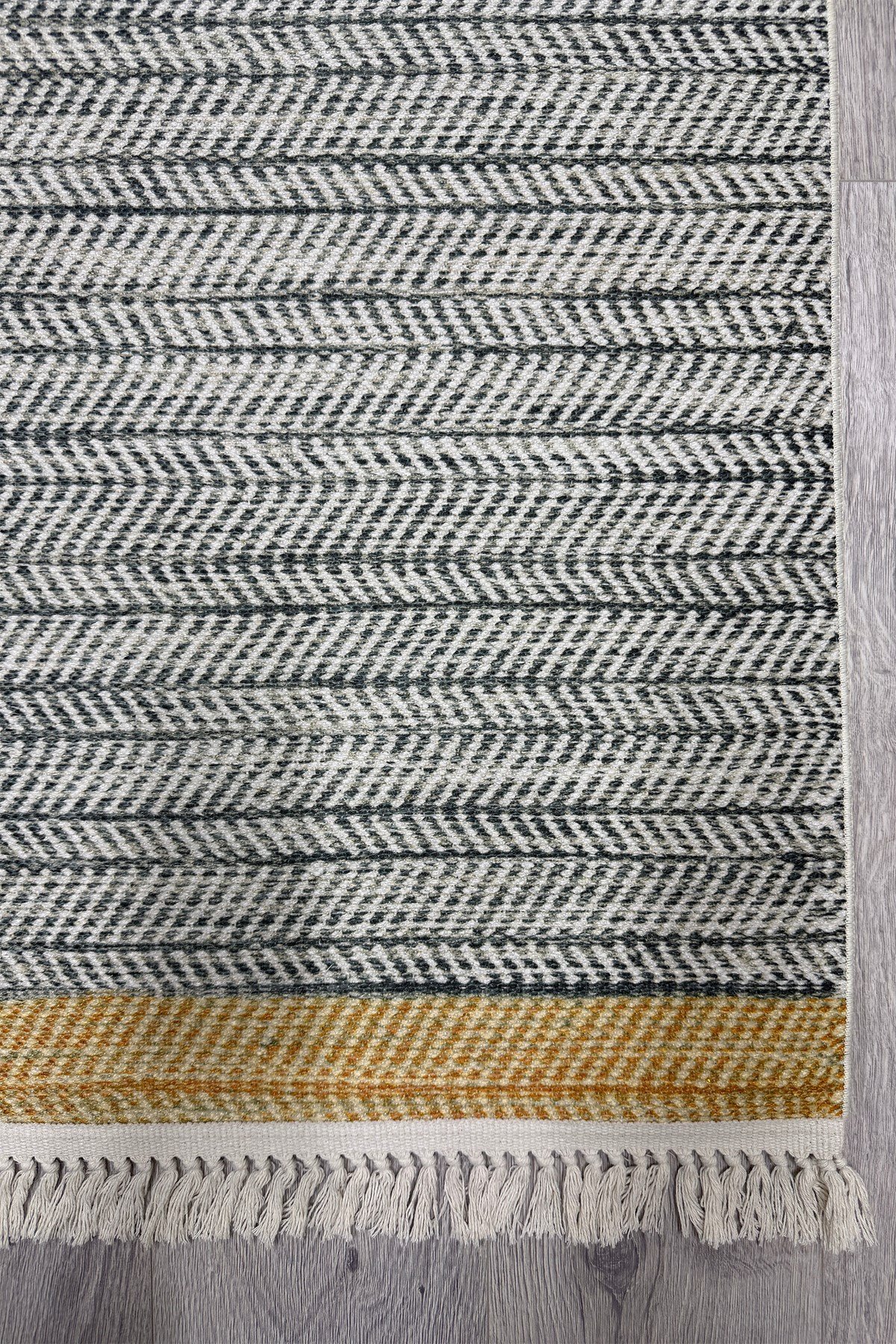 Cotton Serisi Hardal Gri Tonlarında Örgü Görümlü Otantik Dekoratif Dokuma Taban Kilim