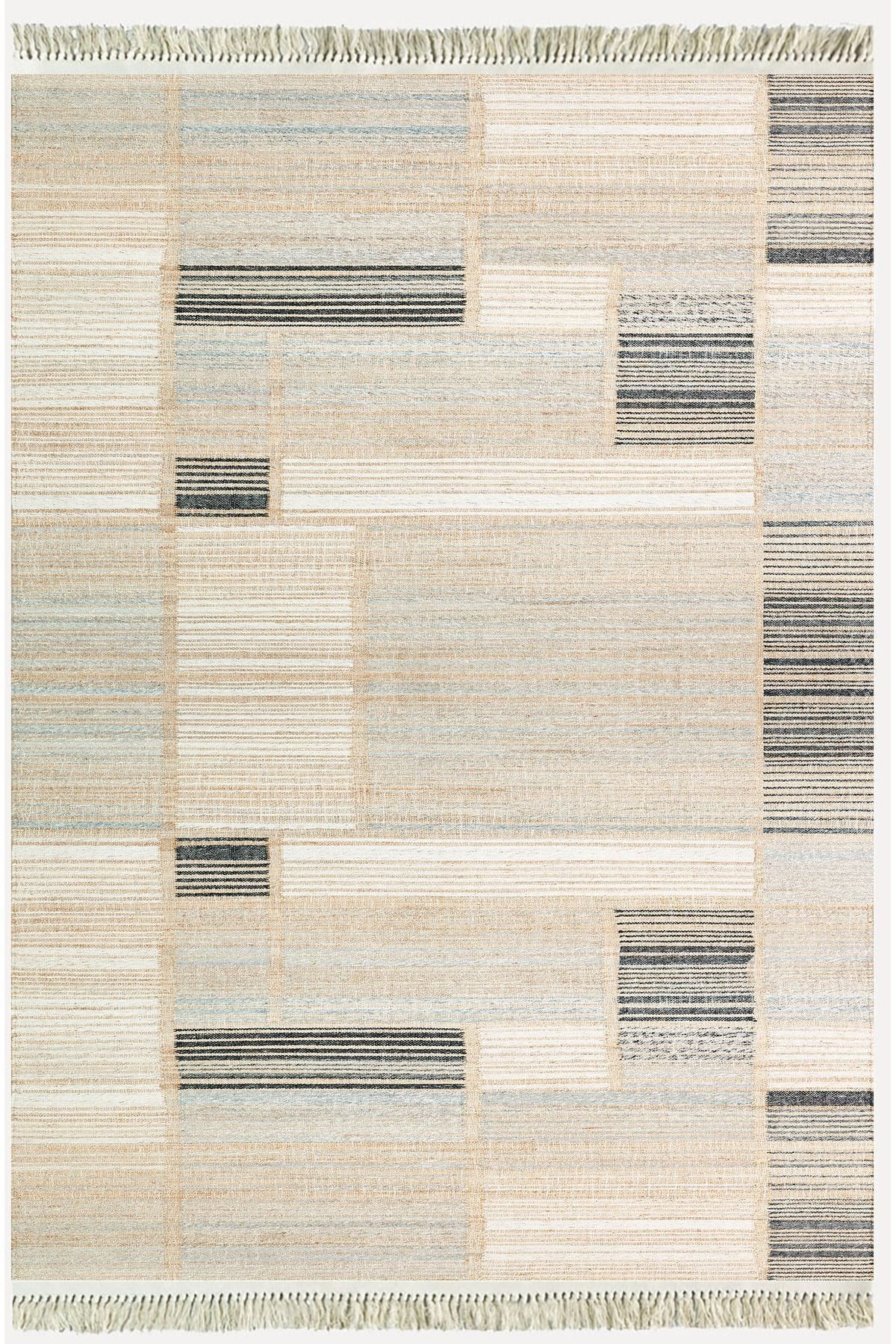 Cotton Serisi Hasır Görümlü Pachwork Eskitme Desenli Dekoratif Dokuma Taban Kilim