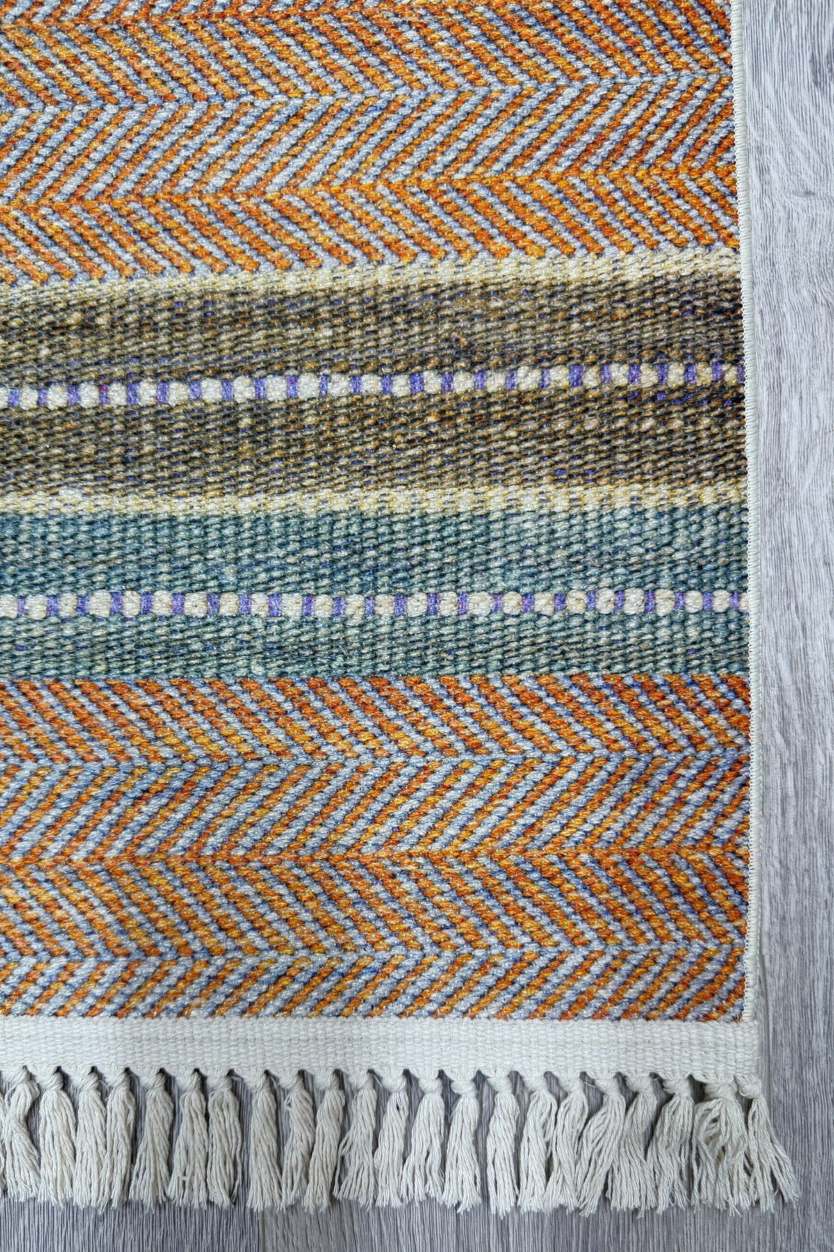 Cotton Serisi Multy Tonlarında Çizgili Eskitme Etnik Desenli Dekoratif Dokuma Taban Kilim 3043