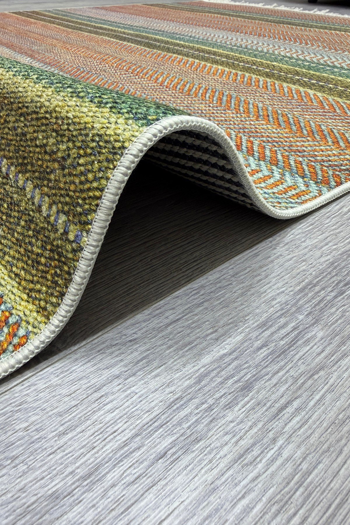 Cotton Serisi Multy Tonlarında Çizgili Eskitme Etnik Desenli Dekoratif Dokuma Taban Kilim 3043