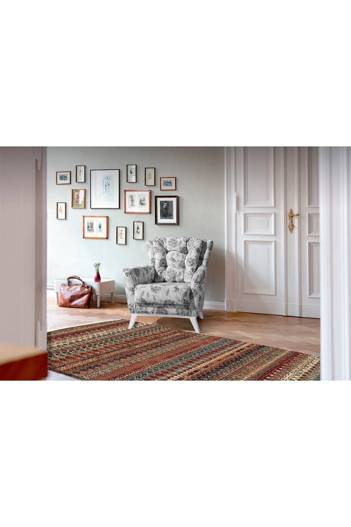 Cotton Serisi Multy Tonlarında Eskitme Antika Desenli Dekoratif Dokuma Taban Kilim