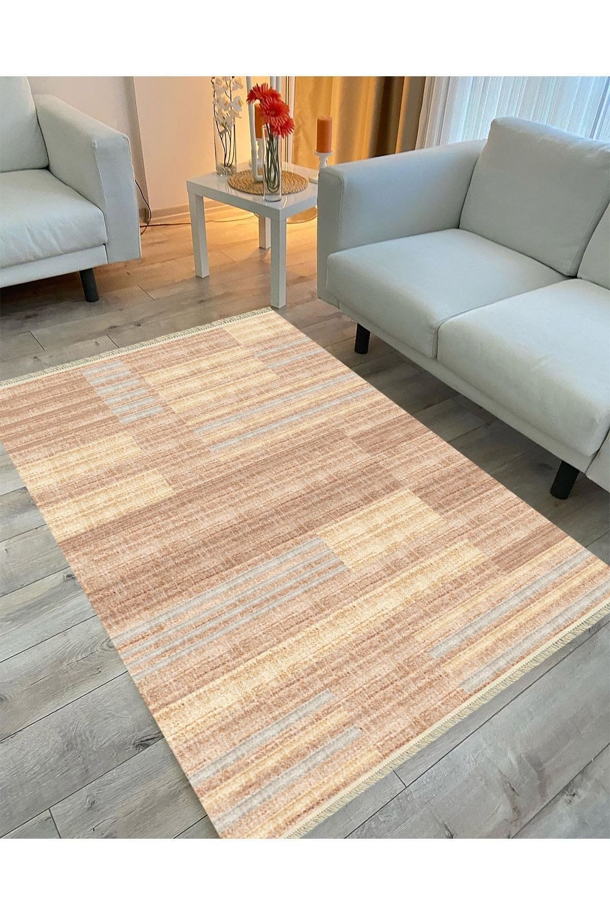 Cotton Serisi Multy Tonlarında Hasır Görünümlü Geometrik Eskitme Desen Dekoratif Dokuma Taban Kilim