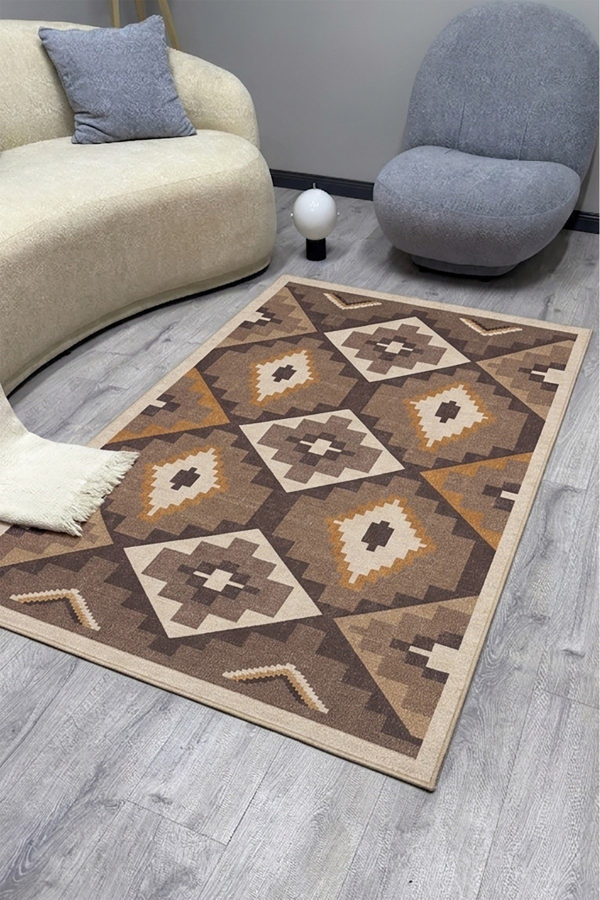 Etnik Kilim Görünümlü Dekoratif Halı Salon, Antre ve Oturma Odası İçin Modern Pamuk Taban Halı 2329