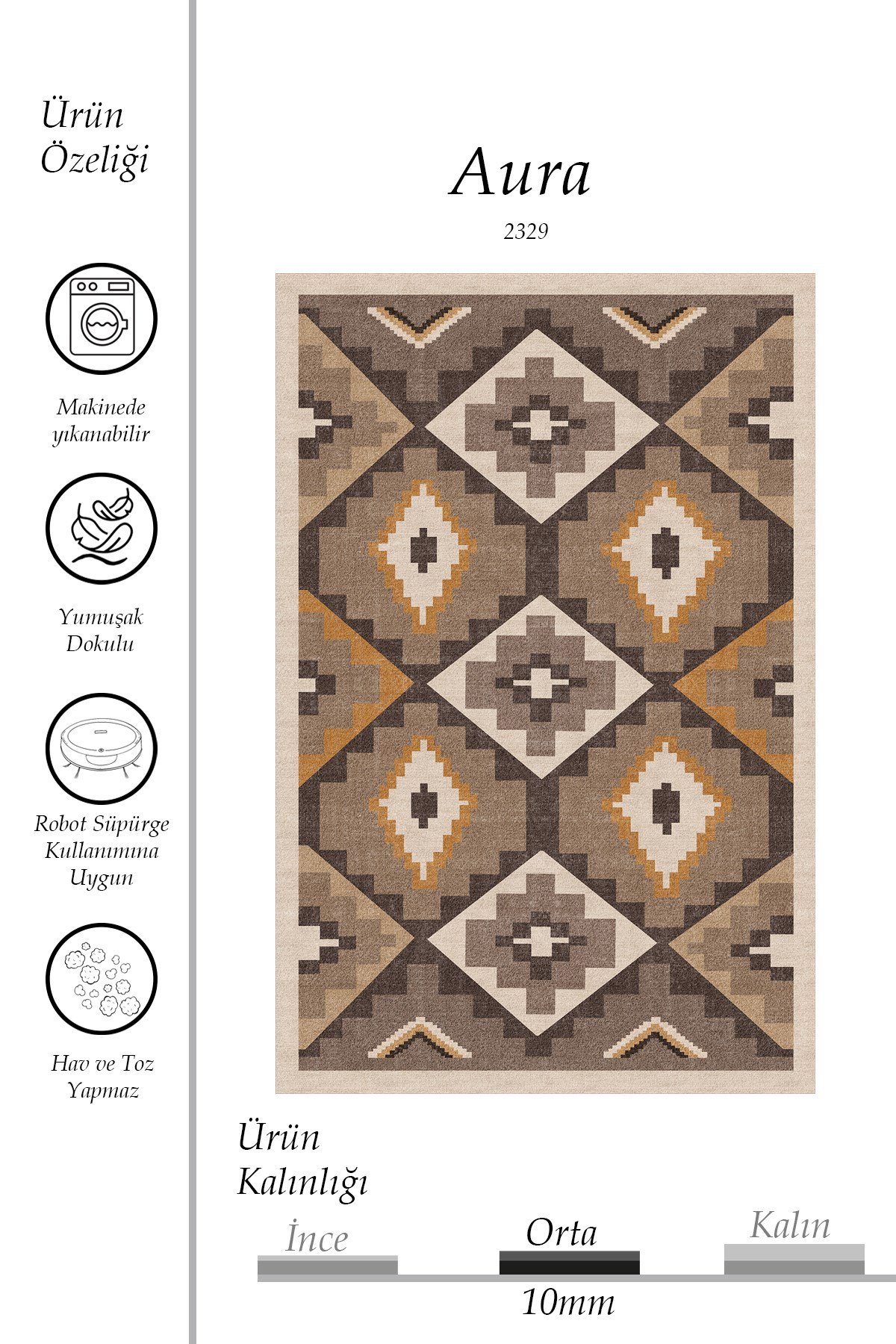 Etnik Kilim Görünümlü Dekoratif Halı Salon, Antre ve Oturma Odası İçin Modern Pamuk Taban Halı 2329