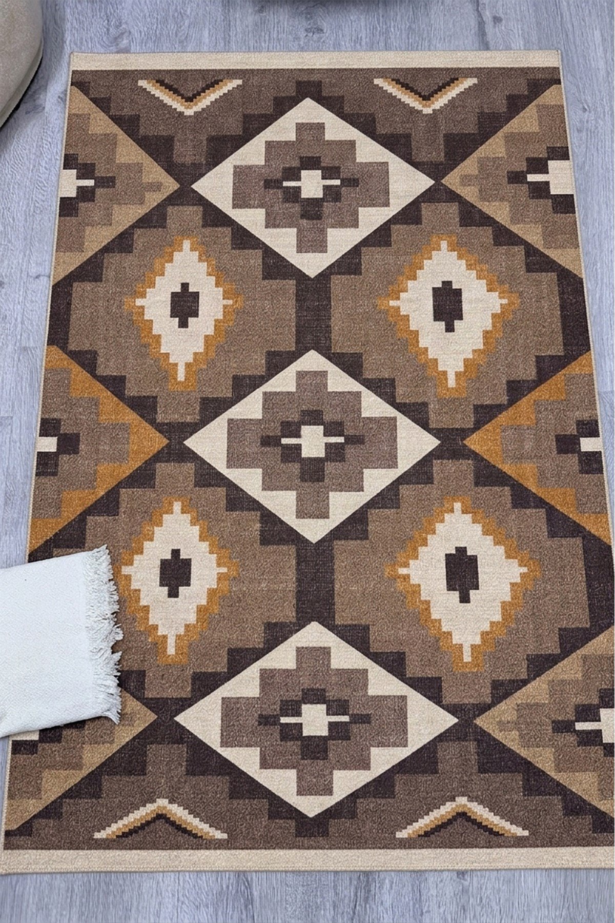 Etnik Kilim Görünümlü Dekoratif Halı Salon, Antre ve Oturma Odası İçin Modern Pamuk Taban Halı 2329