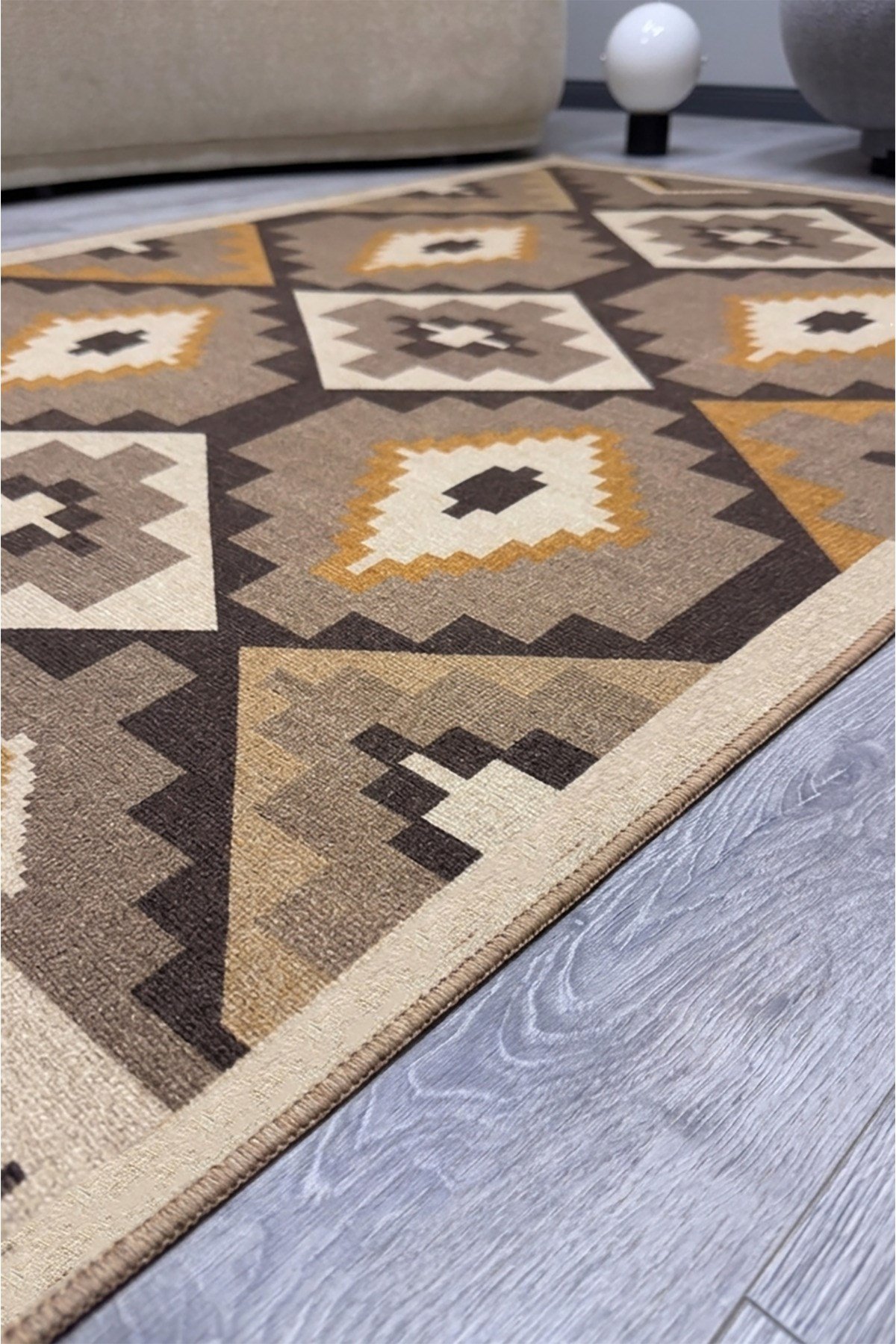 Etnik Kilim Görünümlü Dekoratif Halı Salon, Antre ve Oturma Odası İçin Modern Pamuk Taban Halı 2329